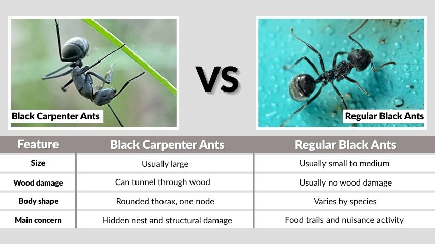 Black Carpenter Ants vs Regular Black Ants