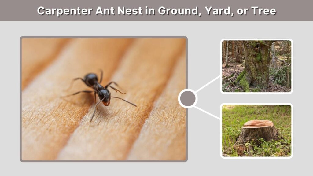 Carpenter Ant Nest in Ground, Yard, or Tree
