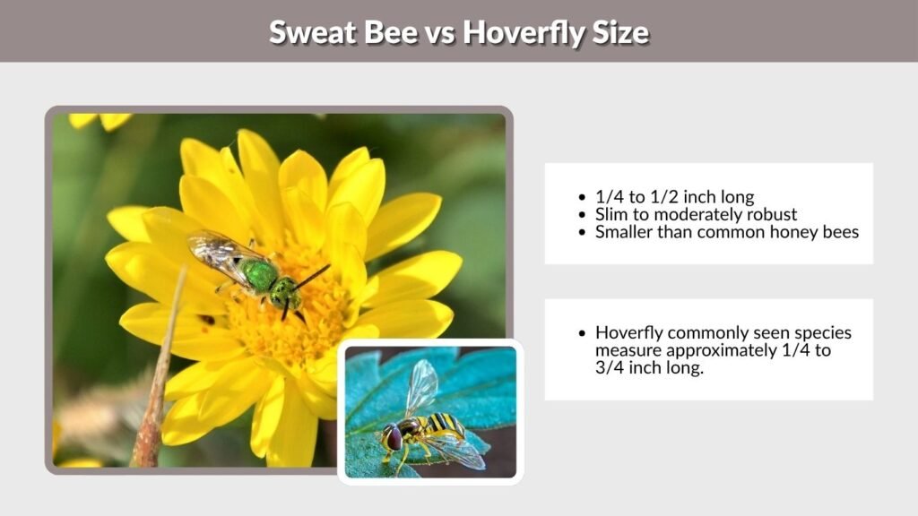 Sweat Bee vs Hoverfly Size